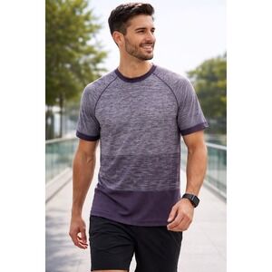 Zella Men's Small Gray Purple Ombre Textured Stretch T-Shirt Athletic‎ Zella S